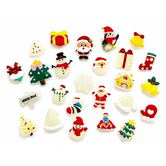 Accessories - 25pc Glo-in-the-Dark Christmas Shoe Charm Santa Snowman Holiday Croc Jibbitz